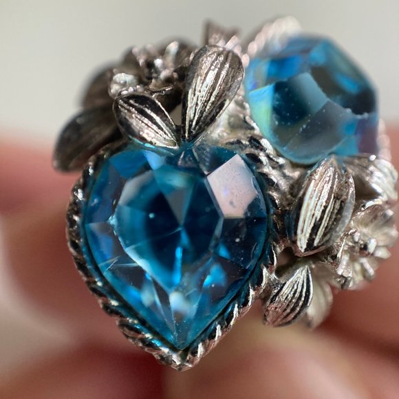 Vintage Sarah Coventry "Love Story" Double Blue Hearts Adjustable Ring - Picture 11 of 11